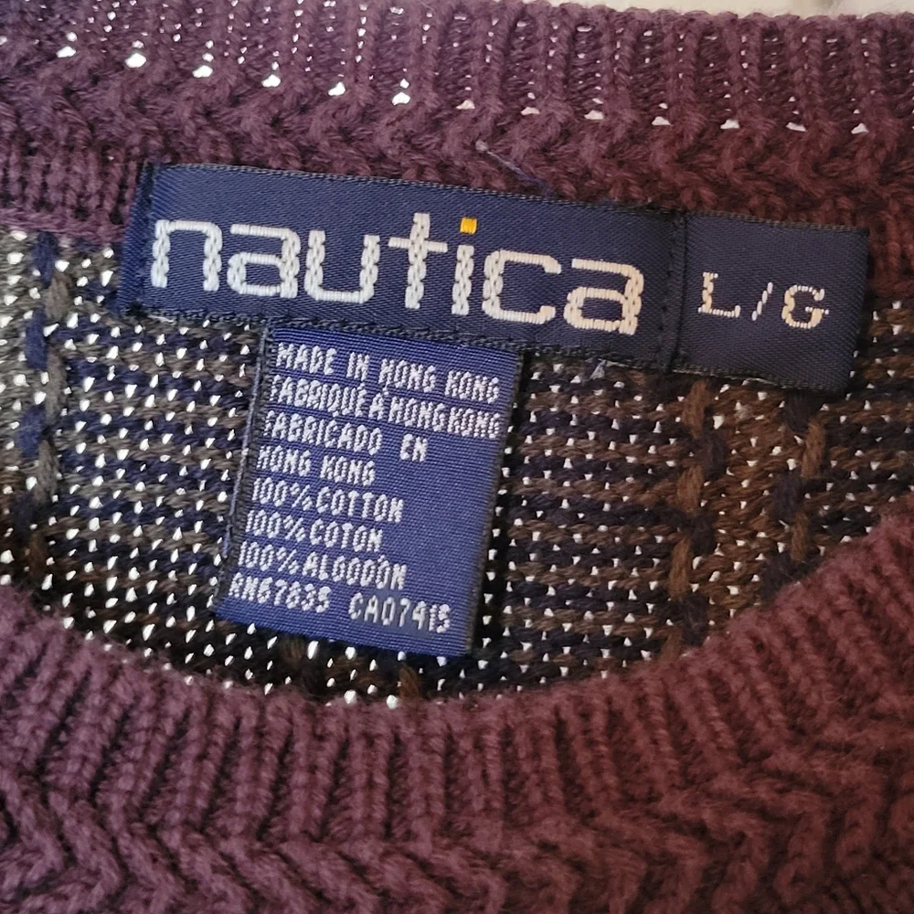 Vintage‎ Nautica Gorgeous Heavyweight 100% Cotton Plaid Sweater, Size Mens Large